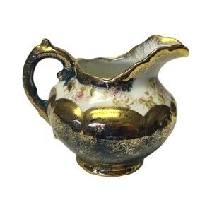 Vintage Warwick China Fine Porcelain Water Pitcher Navy Blue Gold Accents